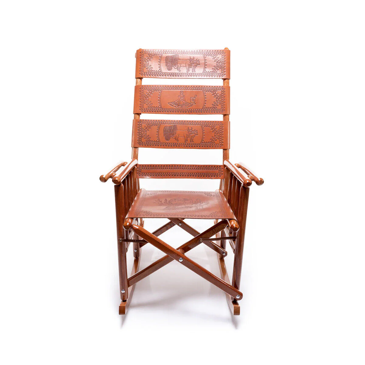 Marketplace Costa Rican Rocking Chair - Leather - Royal Mahogany Wood (Classic)
